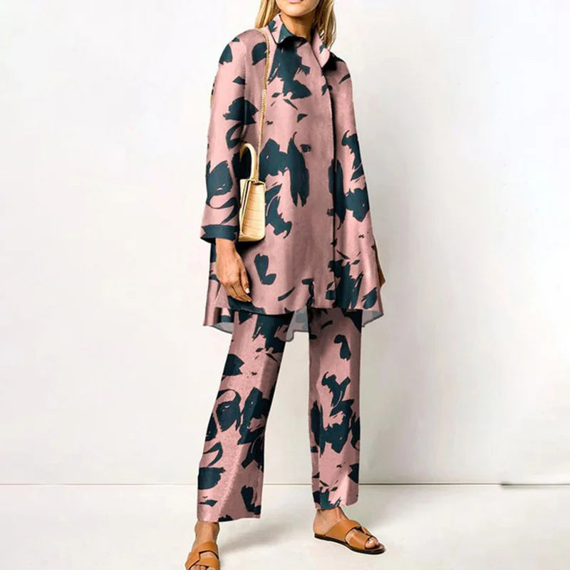 2022 Sets Womens Outfits Elegant Loungewear Print Spring Autumn 2PCS Ladies Suit Long Sleeve Wide Leg Pants Loose Fit Streetwear