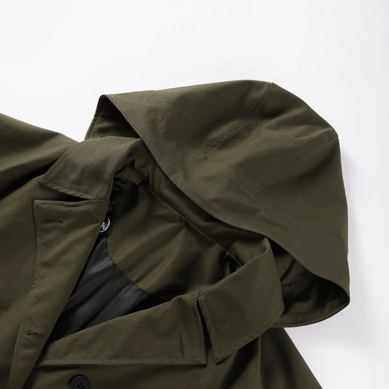 Vintage Single Breasted Women 's Treach Coats Loose Hooded Pockets Full Sleeve Short Jacket Female 2025 Autumn New Lady Outwears