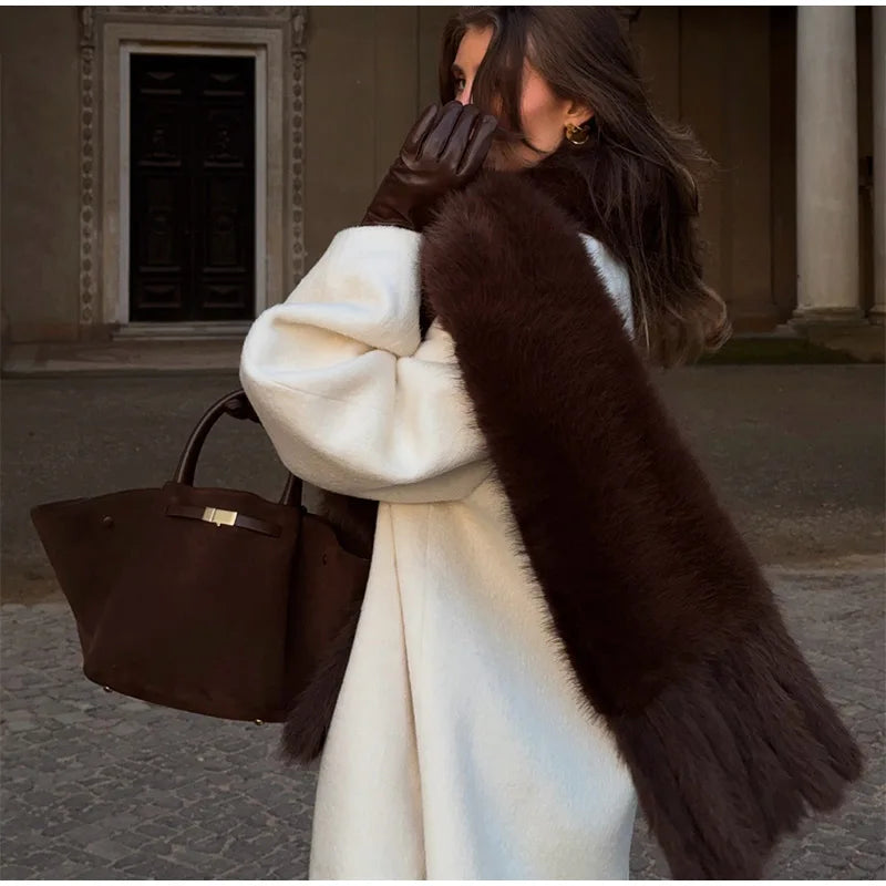 Long Thick Plush Faux Fur Scarf With Fringe for Women