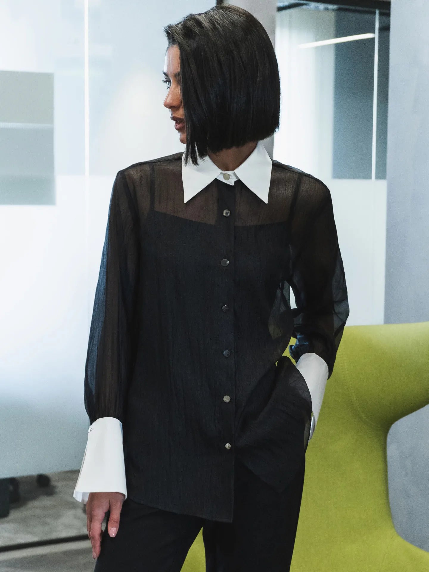 Summer Elegant Spliced See Through Mesh Blouse for Women