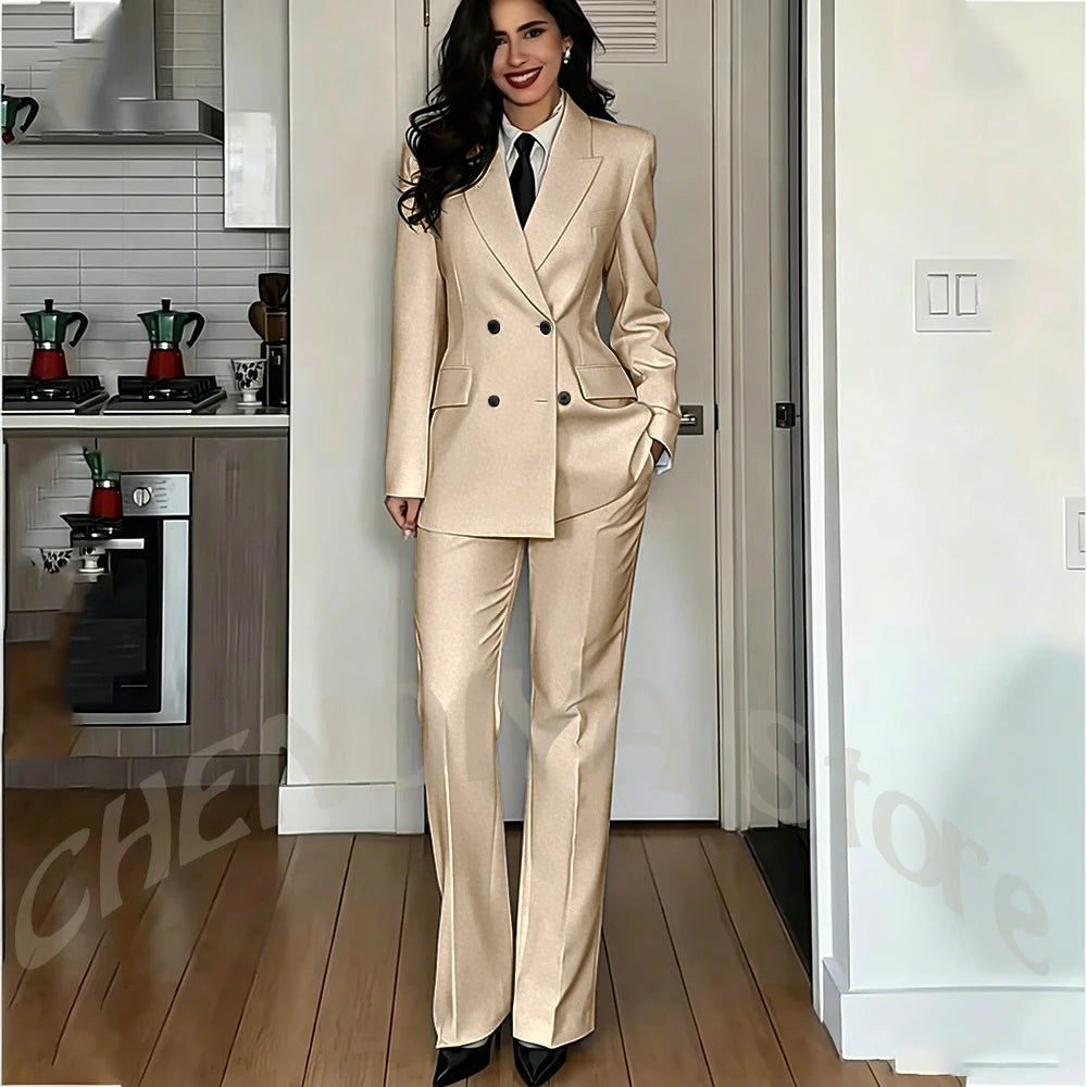 Modern Lady Pure White Suit Double Breasted Peak Lapel Casual Chic Women Suit Formal Dinner Party Business Office Outfit Costume