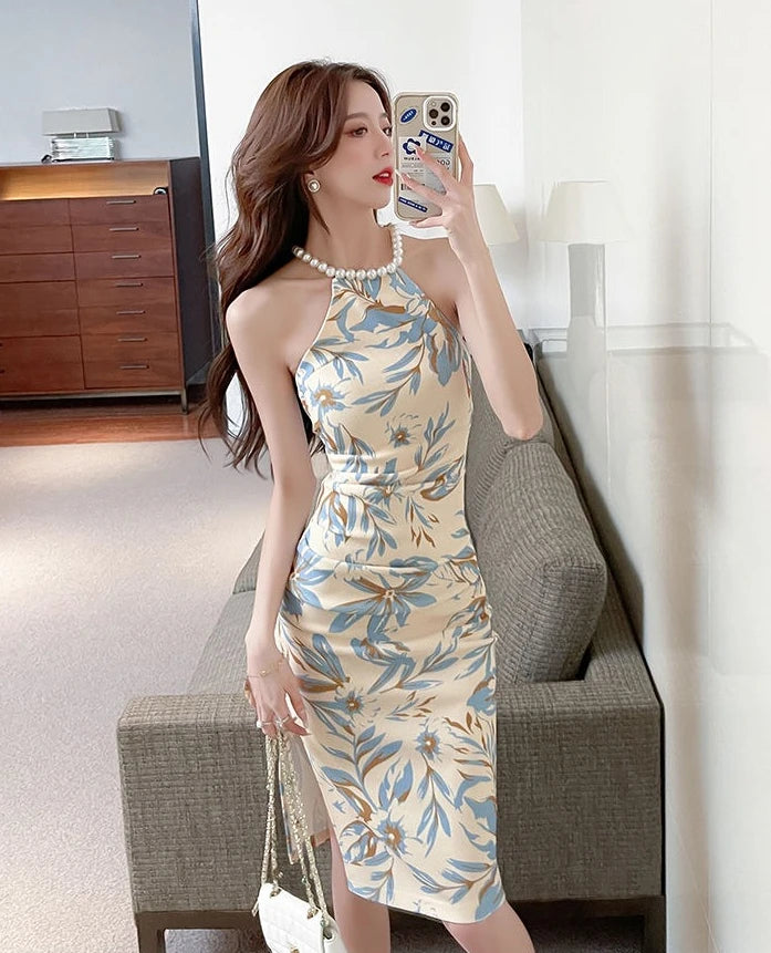 Dresses for Women Tight Split Flower Off Shoulder Midi Woman Dress New in Cheap Casual on Sale Clearance Beach Promotion Clothes