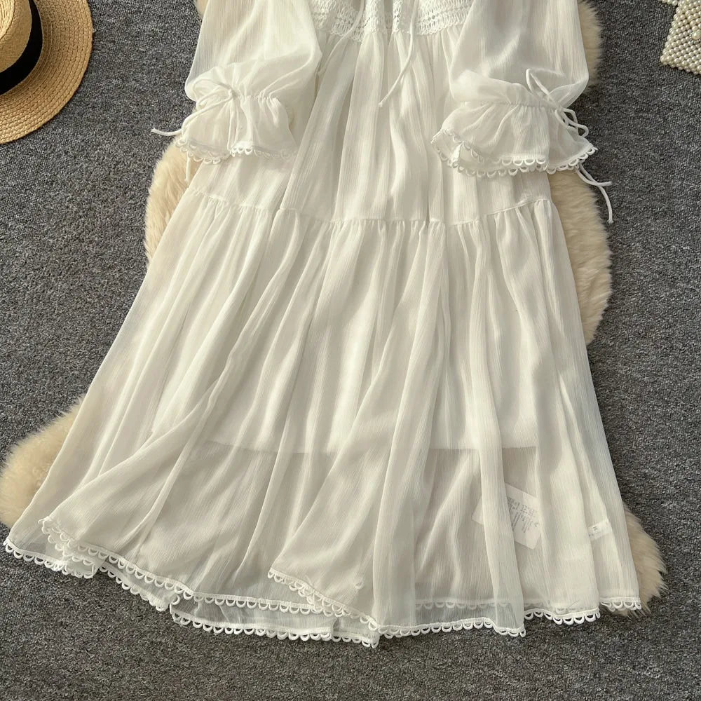 Elegant French V-Neck Waist-Cinching Maxi Dress for Women