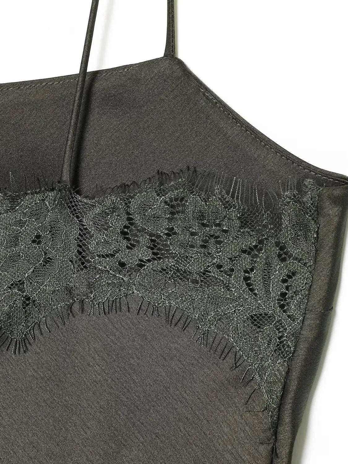 Elegant Dark Green Satin Lace Slip Evening Dress For Women