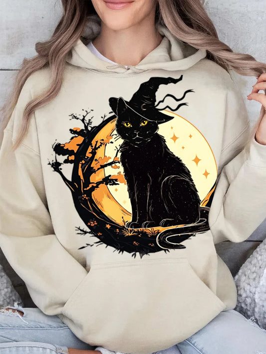 Halloween patterns Women Sweatshirt Hoodies Lightweight Cotton Hooded Sweatshirt - Breathable Fabric with Contrast Stitching
