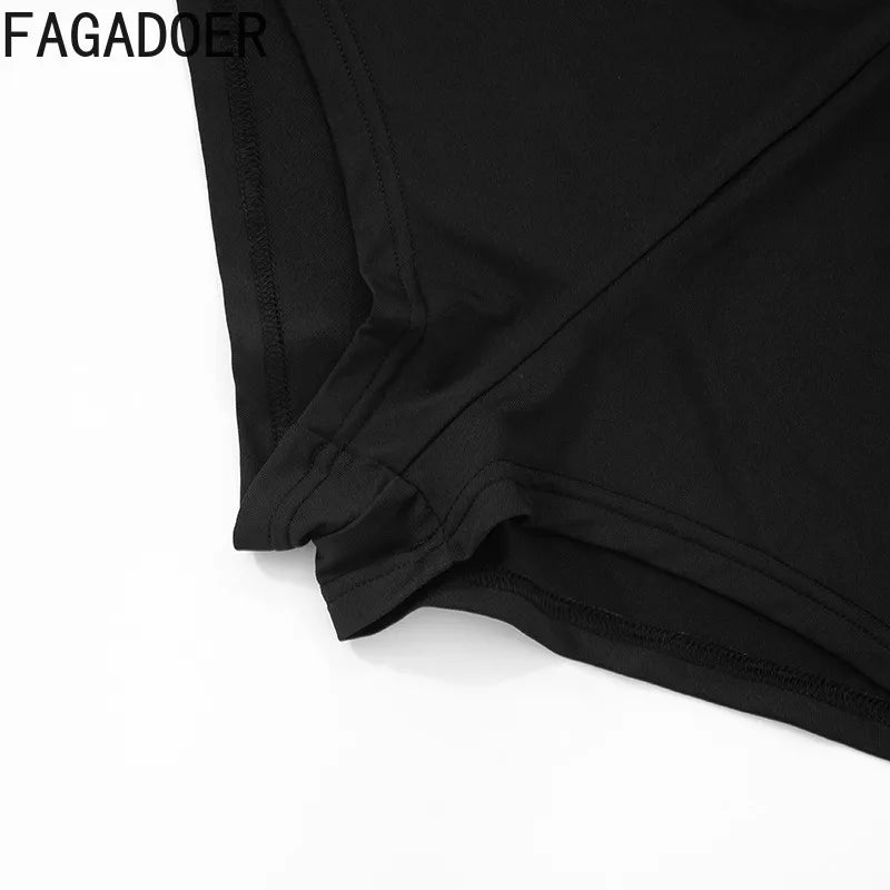 FAGADOER Y2K Sexy Streetwear 2 Pieces Set for Woman Off Showlder Sleeveless Backless Crop Top and Shorts Suit Female Clothing