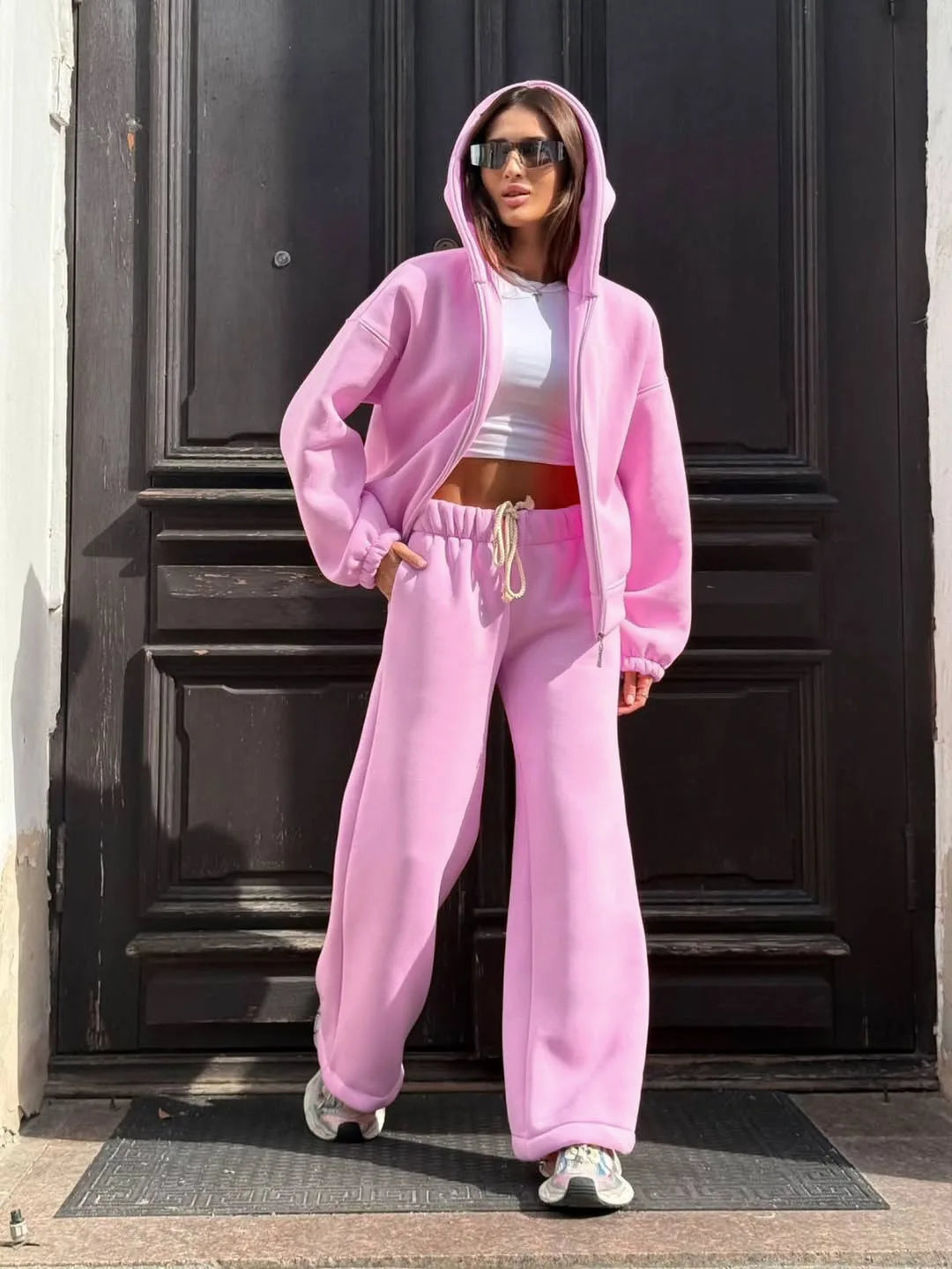Hooded Loose Two Piece Top and Pants Set for Women