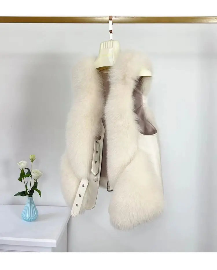2025 Autumn Winter Women Vest Short Style Splicing Solid Color Fur Coat New