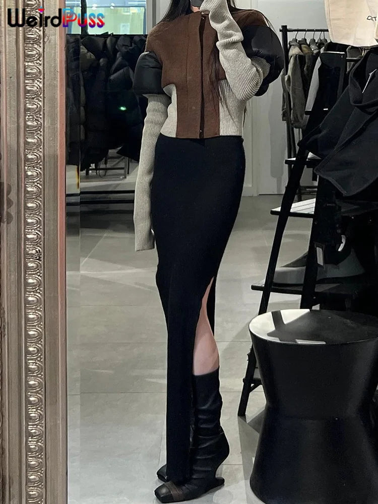 Casual Patchwork Zip Up Long Sleeve Jacket for Women