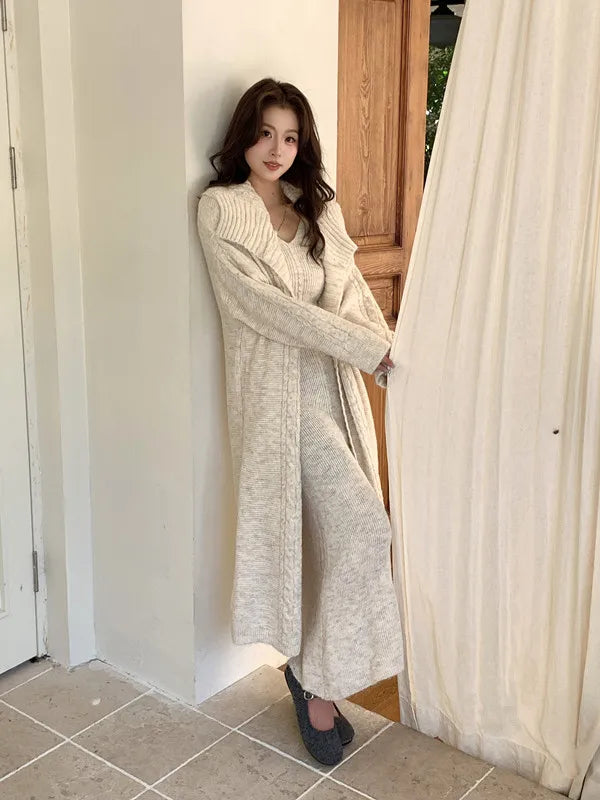 Knitted Cardigan And Ankle Length Skirt Set for Women