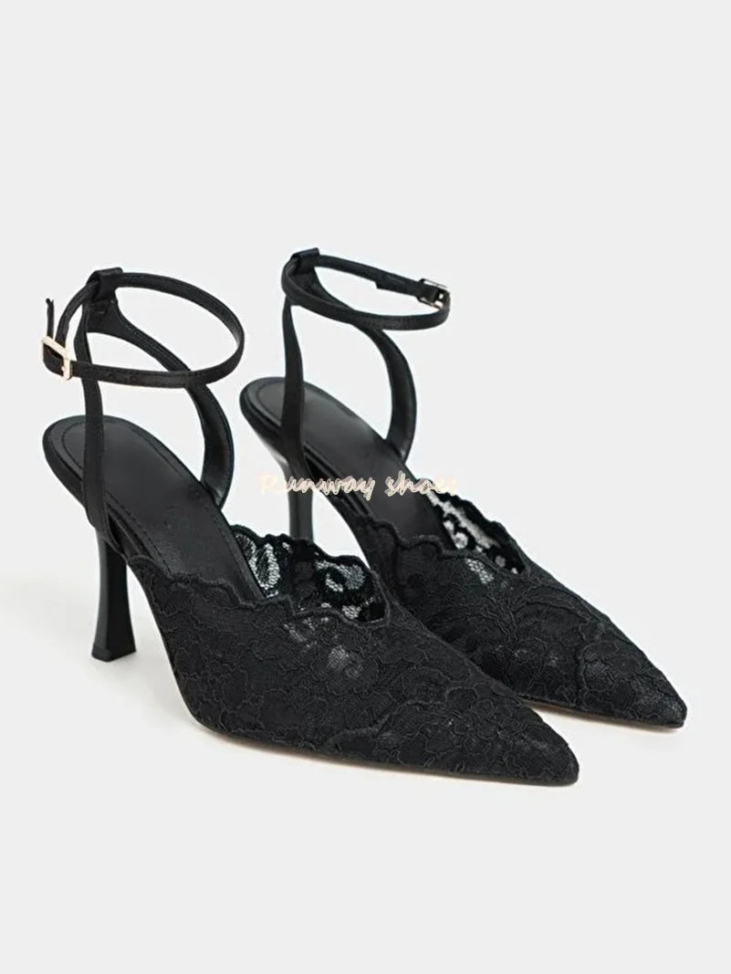 Pointed Color Blocking Lace Breathable Stilettos for Women