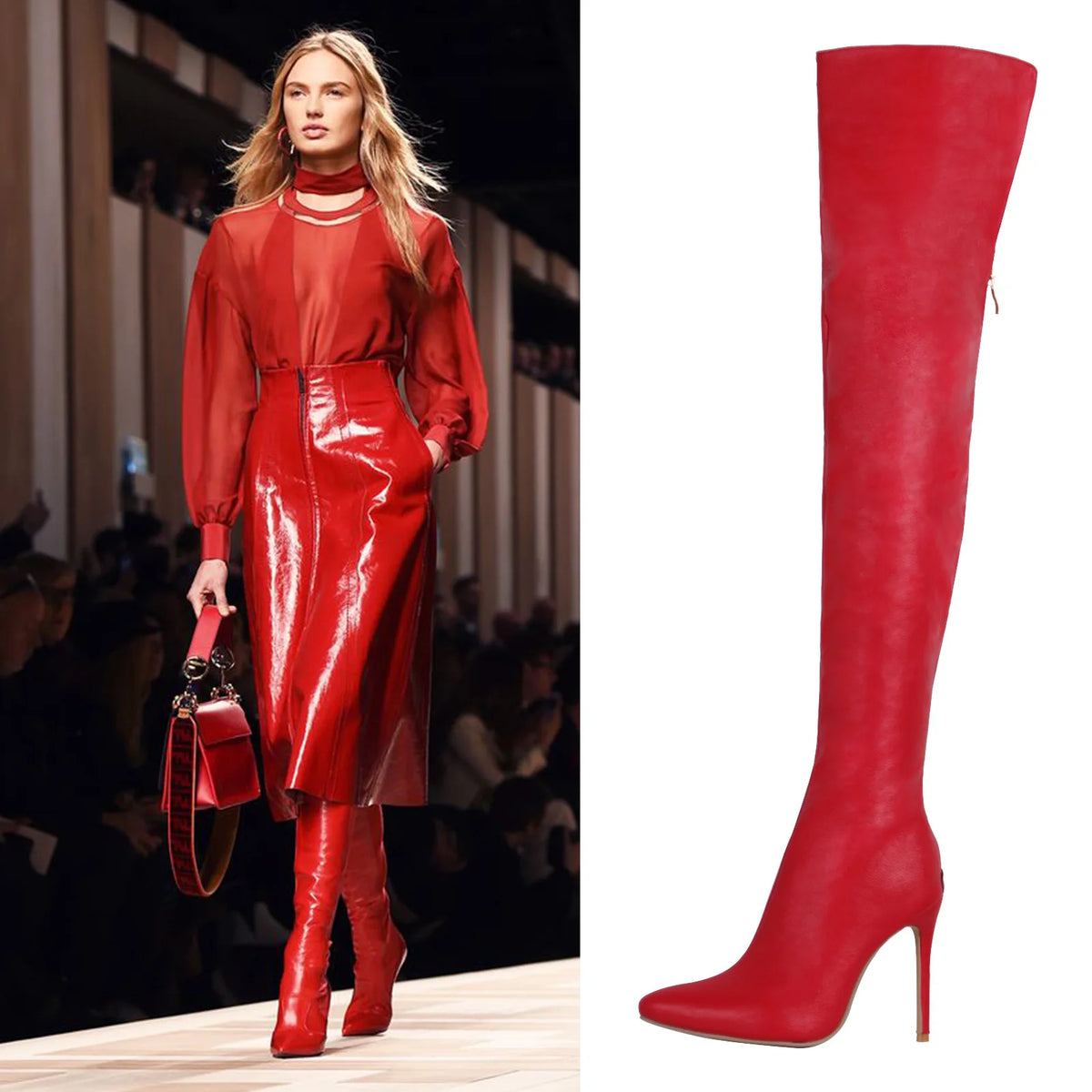 Patent Leather Thigh High Pointed Toe Boots for Women