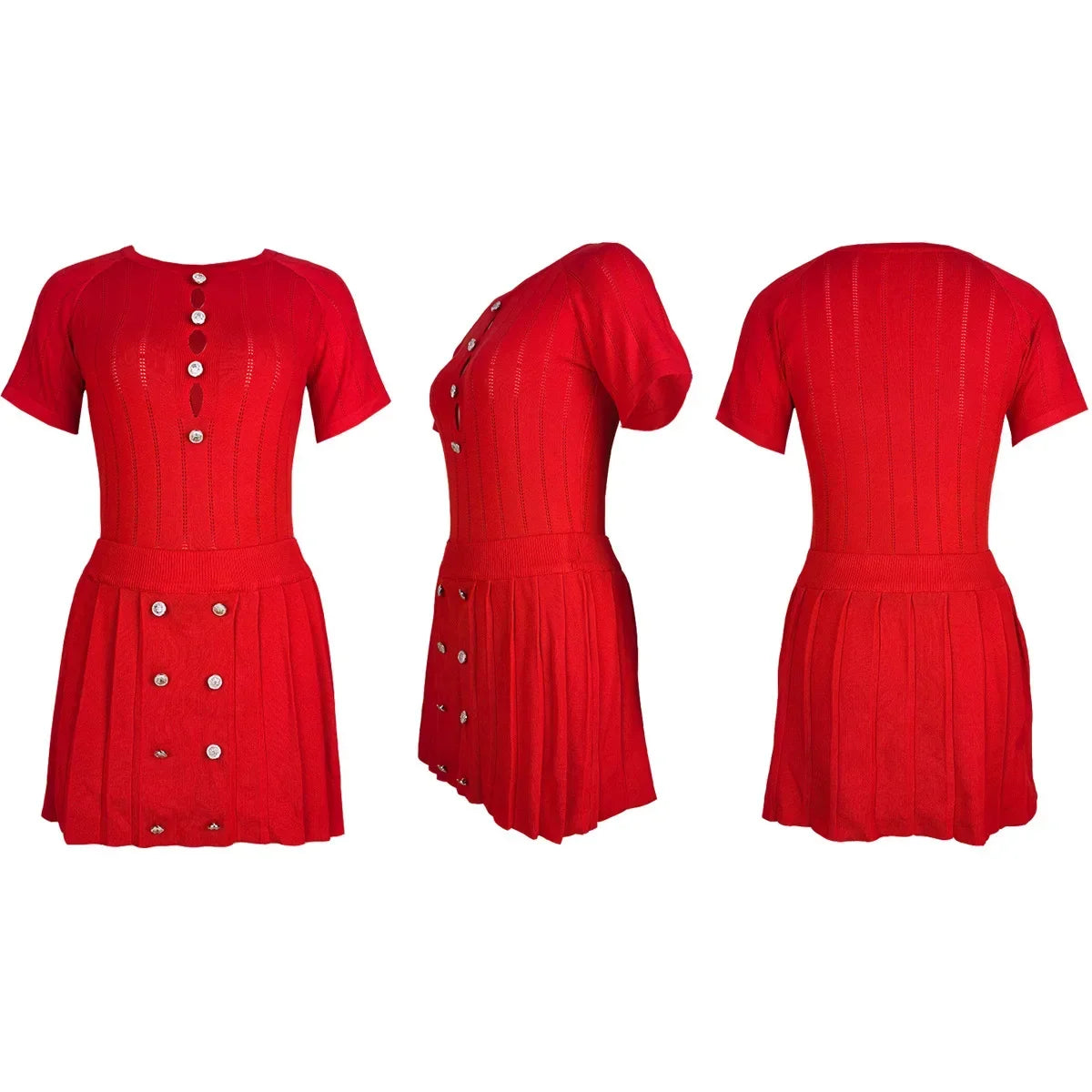 Casual Hollow Button Knit Two-Piece Beach Set for Women