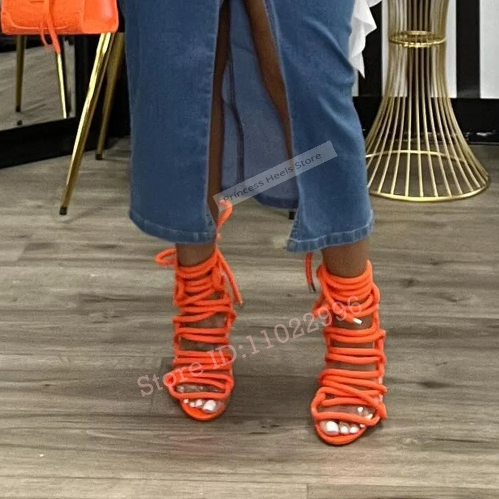 Cross Straps Hollow Cuts Open Toe Lace Up Sandals for Women