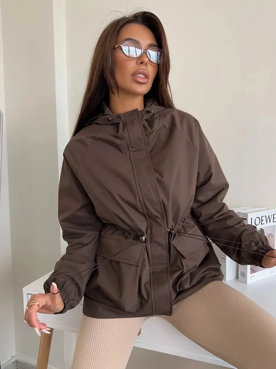 Hooded Hardshell Jacket With Pockets And Zipper for Women