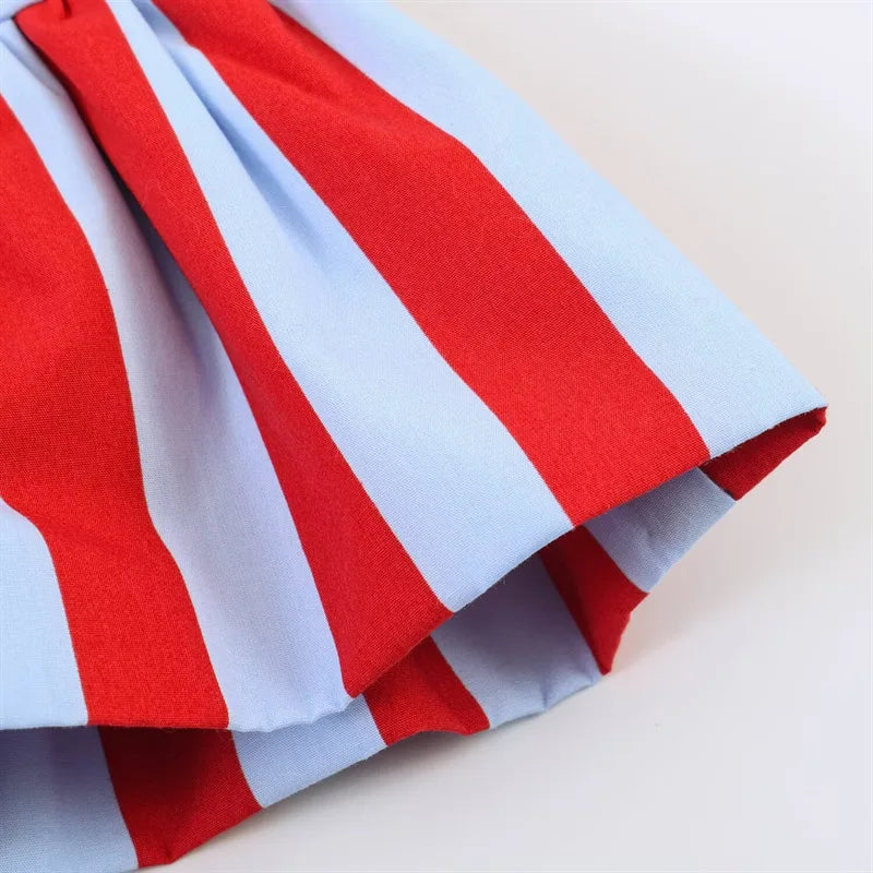 Chic Striped Sleeveless Bow Tie Collar Blouse for Women