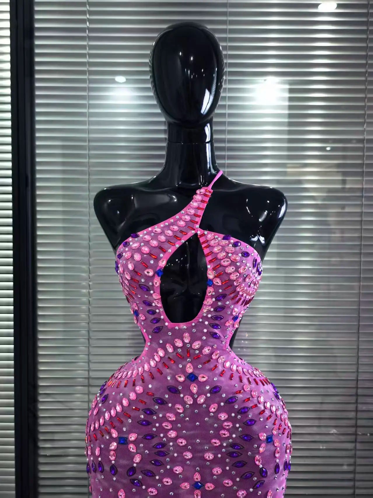 Pink Color Women Sexy Halter Backless Mesh See Through Bodycon Floor-length Mermaid Dress Birthday Party Cocktail Outfit