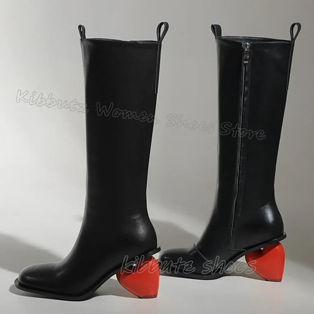 Heart Shaped Heels Knee High Boots