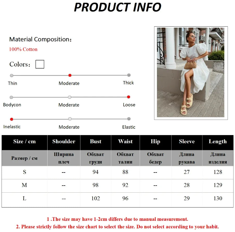 Oversized Cotton Bubble Sleeve Long Dress for Women