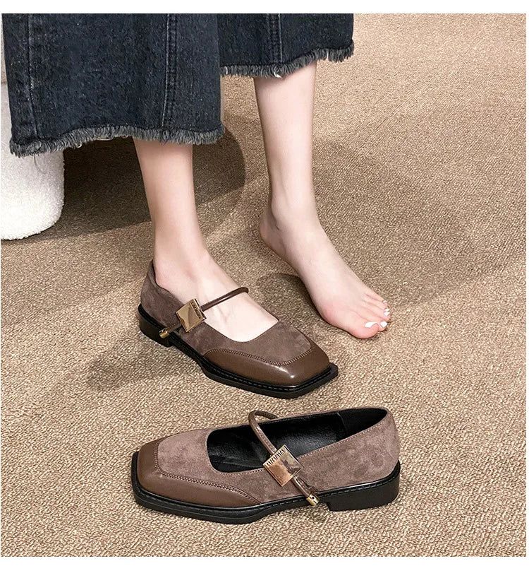 Retro Square Toe Low Heel Mary Jane Shoes for Women