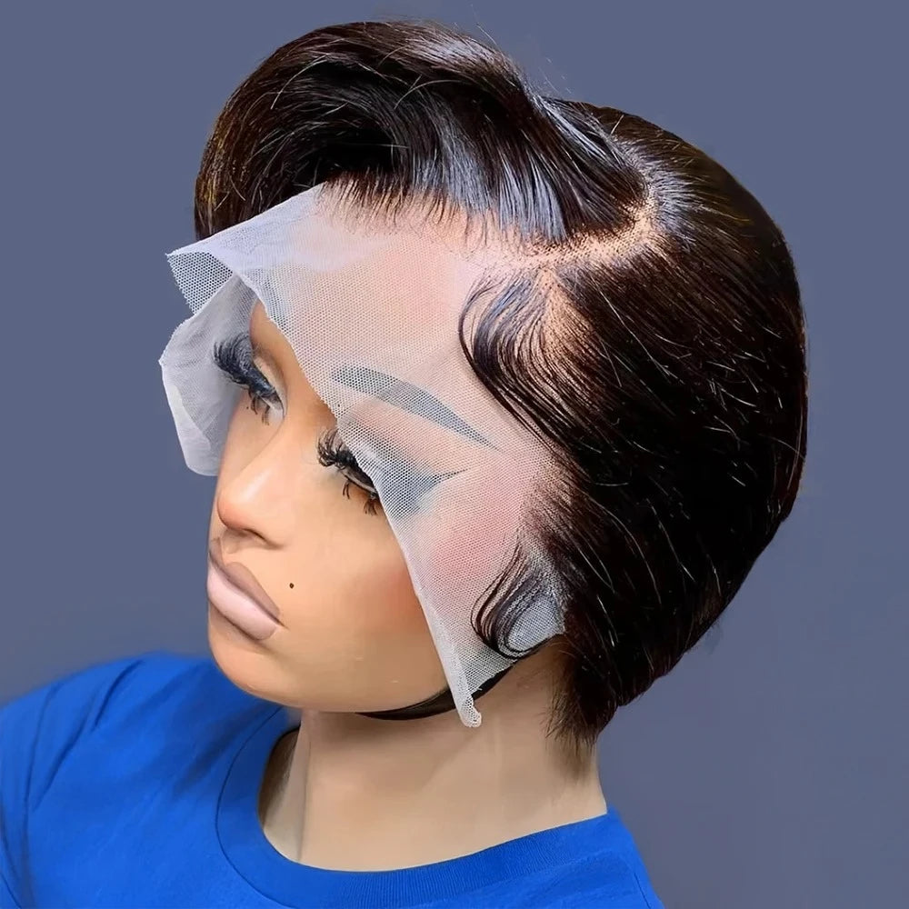 Short Straight Pixie Cut Human Hair Lace Front Wig for Women