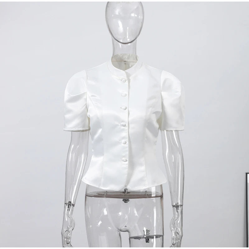 Stand Collar Puff Sleeve Coat
