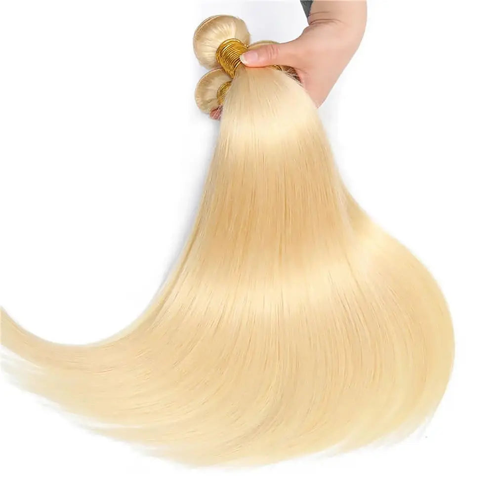 Straight Blonde Remy Human Hair Weave Bundles For Women