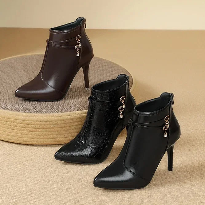 Crystal Pointed Toe High Heel Ankle Boots for Women