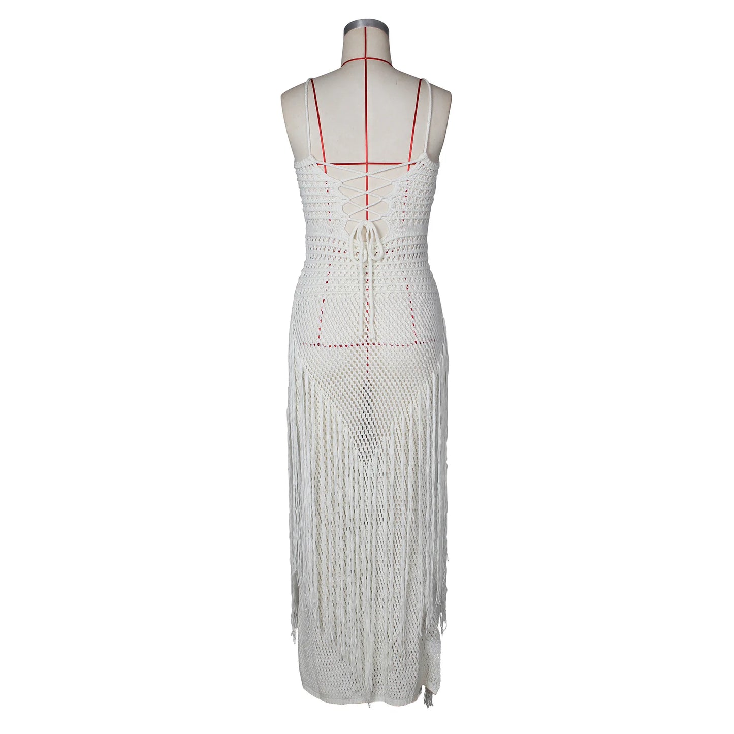 Hollow Out Sheer Crochet Lace Up Maxi Dress for Women