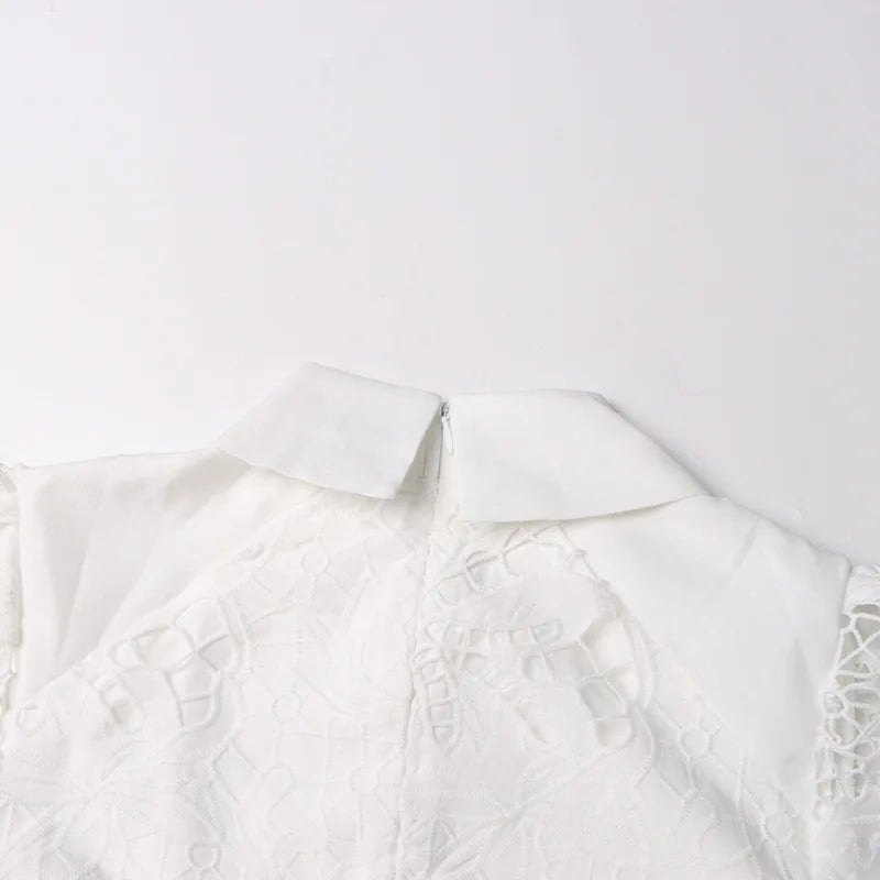 2026 New Spring Autumn Hollow Out Lantern Long Sleeve Women Dresses Elegant Embroidery Single-breasted A-line Casual Shirt Dress