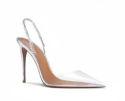 Crystal-Embellished Clear Slingback Pumps for Women