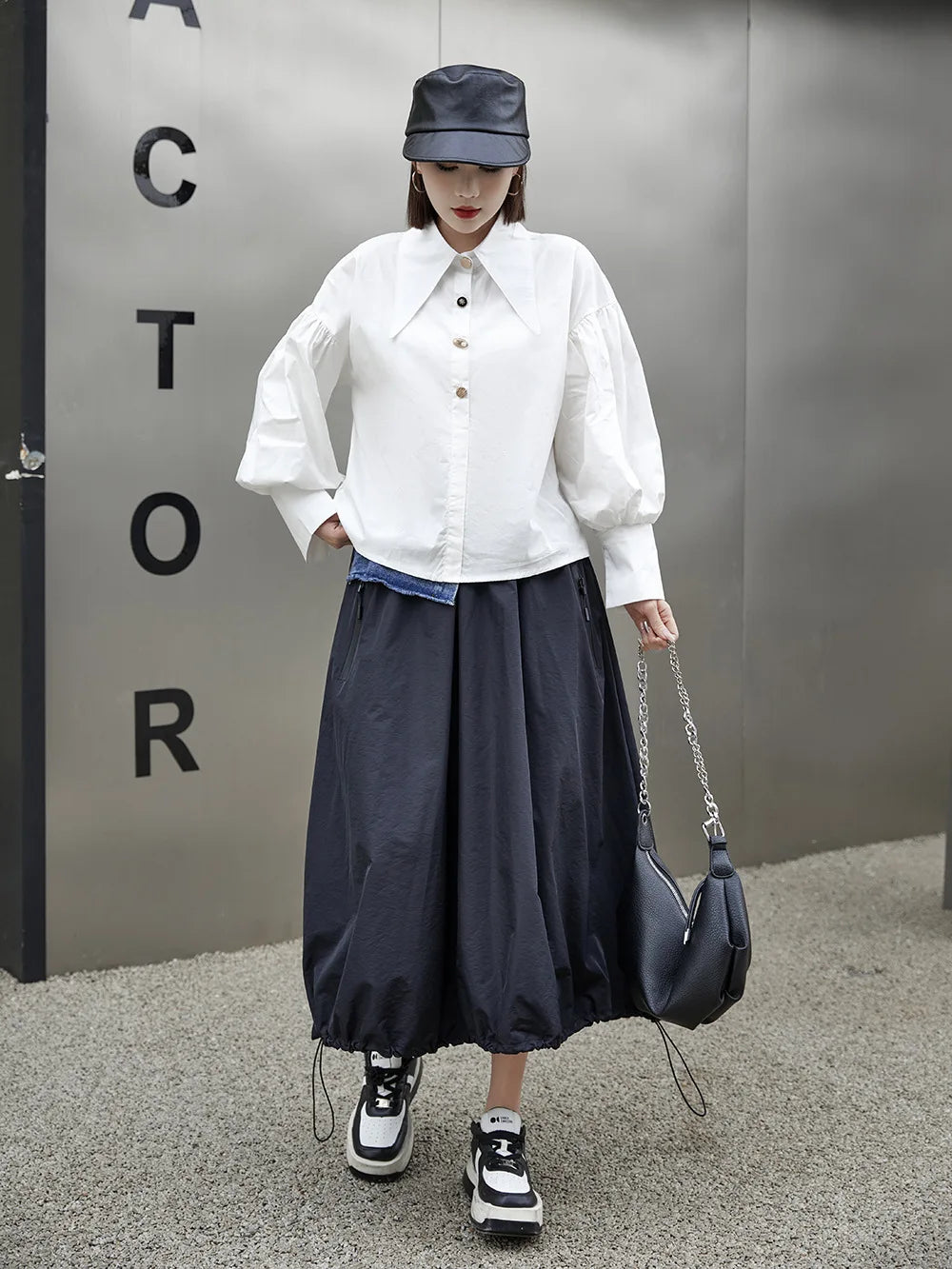 Casual Ankle-Length Spliced Denim with Contrast Color Skirt for Women