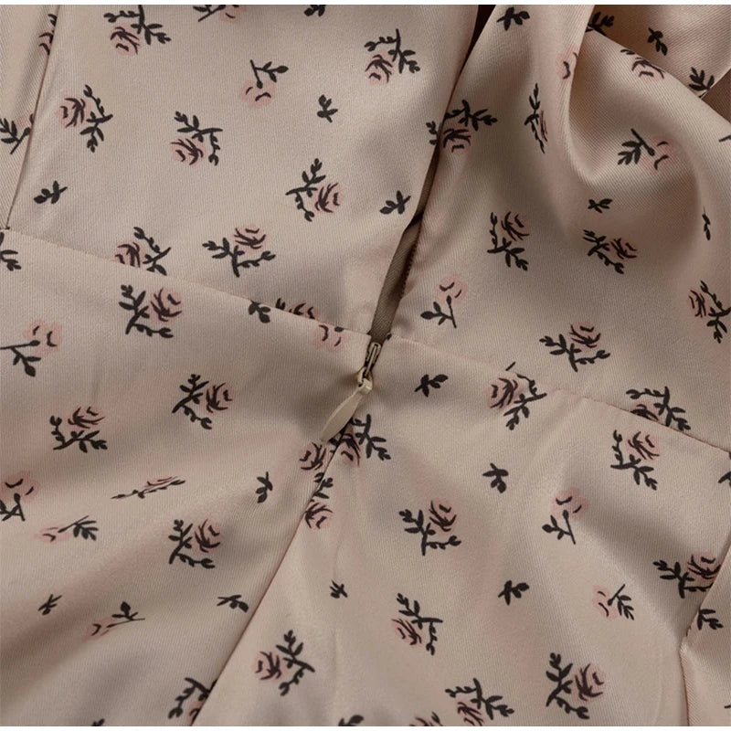 V Neck Button Lantern Sleeve Print Waistband Dress for Women