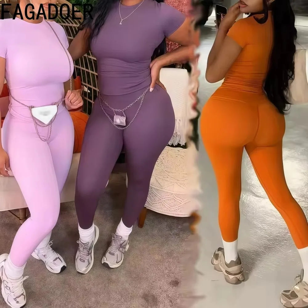 Casual Streetwear Two Piece Crop Top and Bodycon Pants Set for Women
