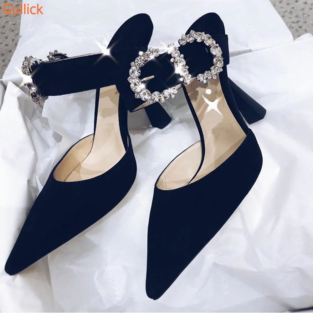 Elegant Glitter Pointed Toe Sandals With Ankle Strap For Women