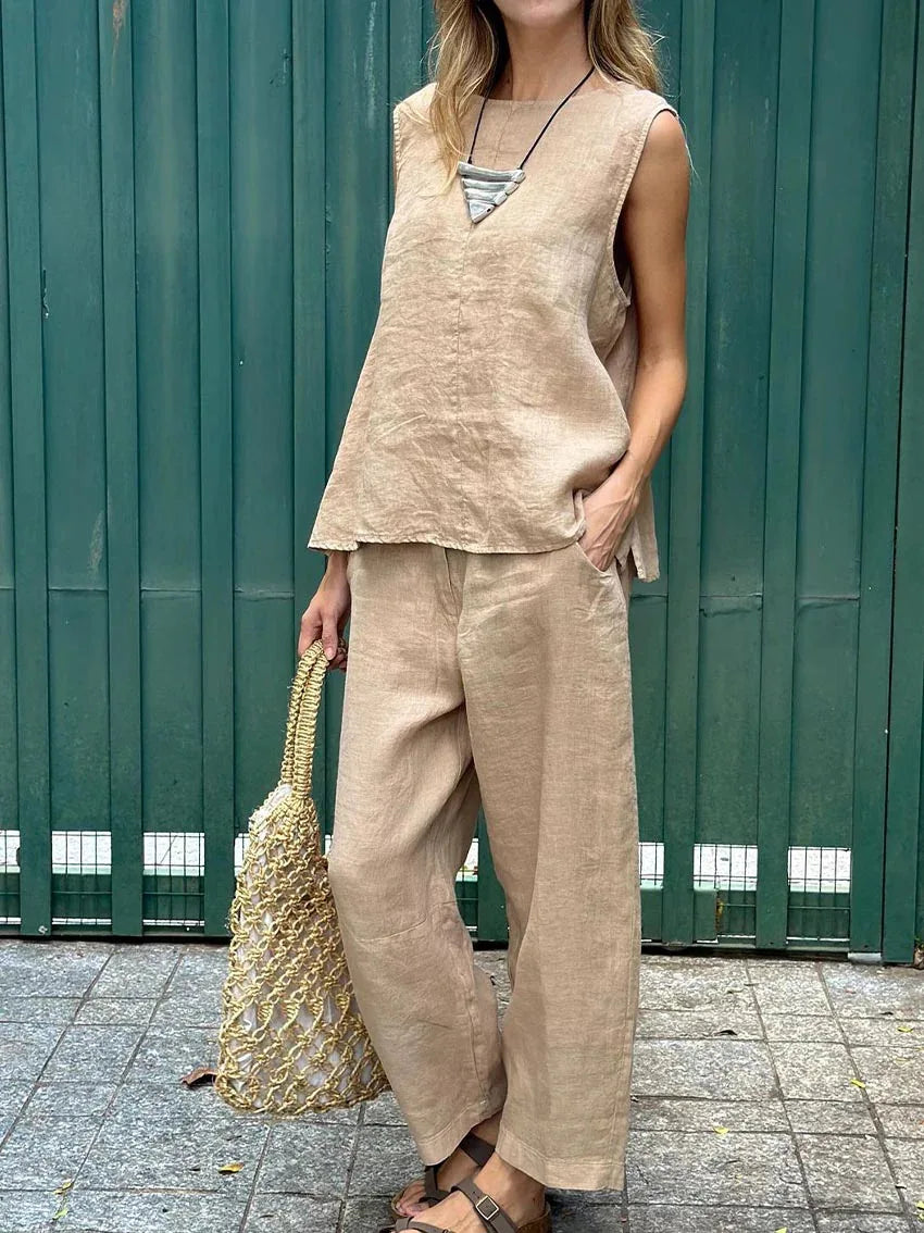 Casual Solid Color Tank Top and Pant Set for Women