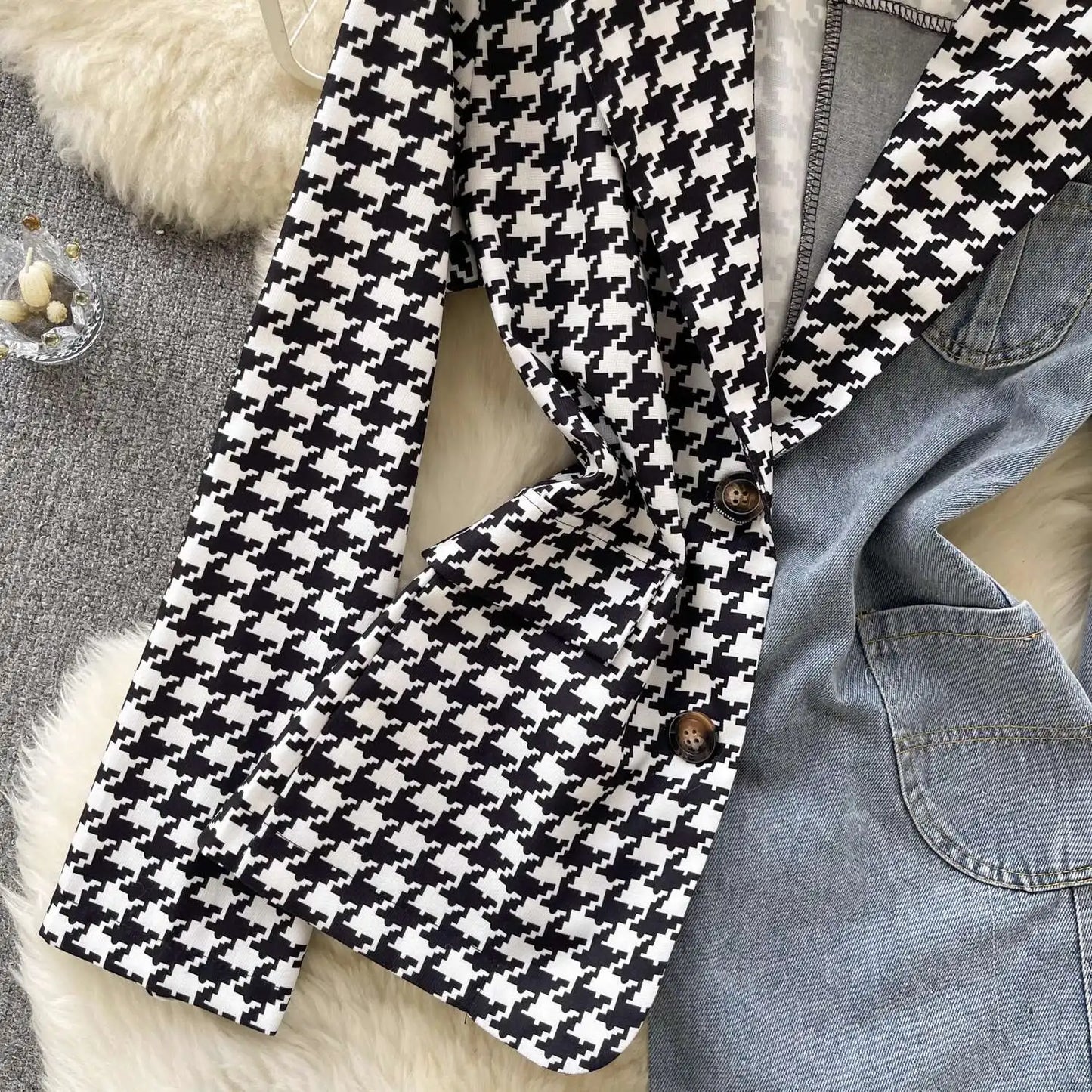 ANJY Autumn New Women Vintage Streetwear Ins Stylish Denim Patchwork Single Breasted Coat Casual Elegant Asymmetric Blazer A8421