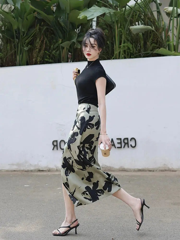 Skirts for Women High Waist Midi Woman Skirt Printing Clothing Sales 2025 Trend Korean Fashion A Line Luxury Elegant New in Chic