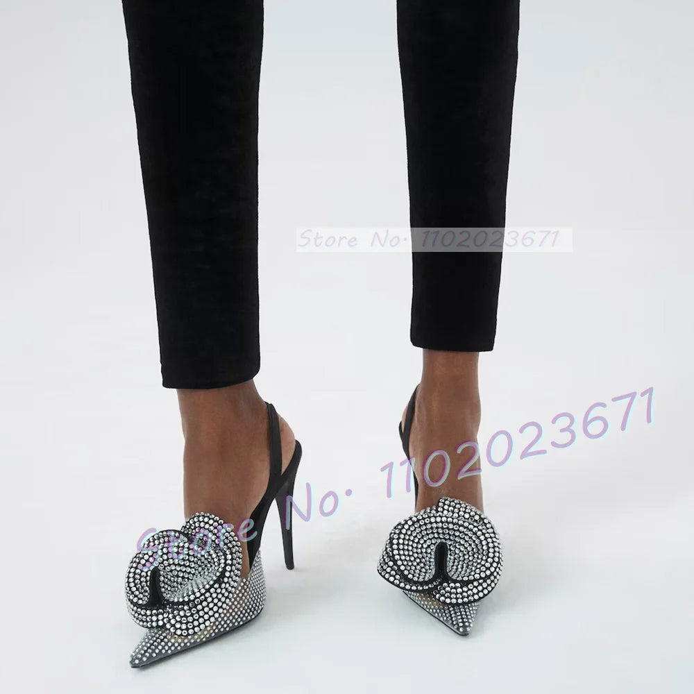 Pointy Rhinestone Flower Pvc Sandals Women Slingback Transparent High Heels Sandals Summer Runway Female Luxury Party Shoes