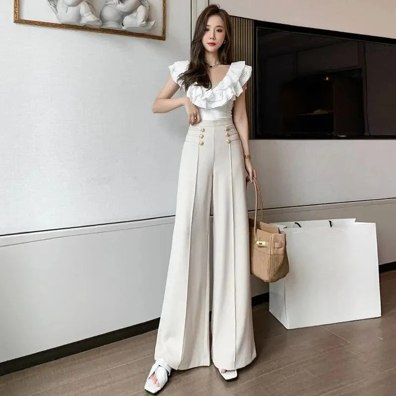 High Waist Female Trousers Elastic Classic Xxl Vintage Korean Fashion Chic and Elegant Aesthetic G 90s Women's Pants Wide Leg