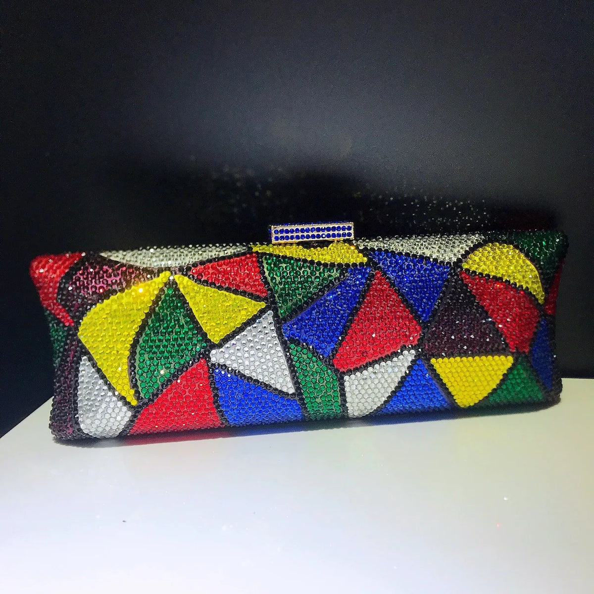 Plaid Rhinestone Evening Chain Clutch Purse for Women