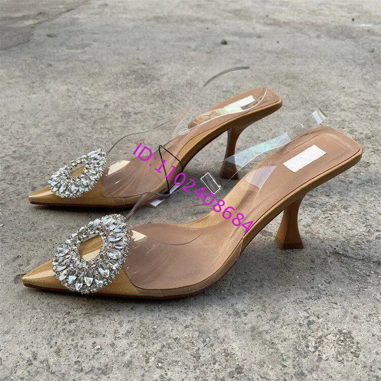 Crystal Pointed Toe High Heel Slingback Sandals for Women