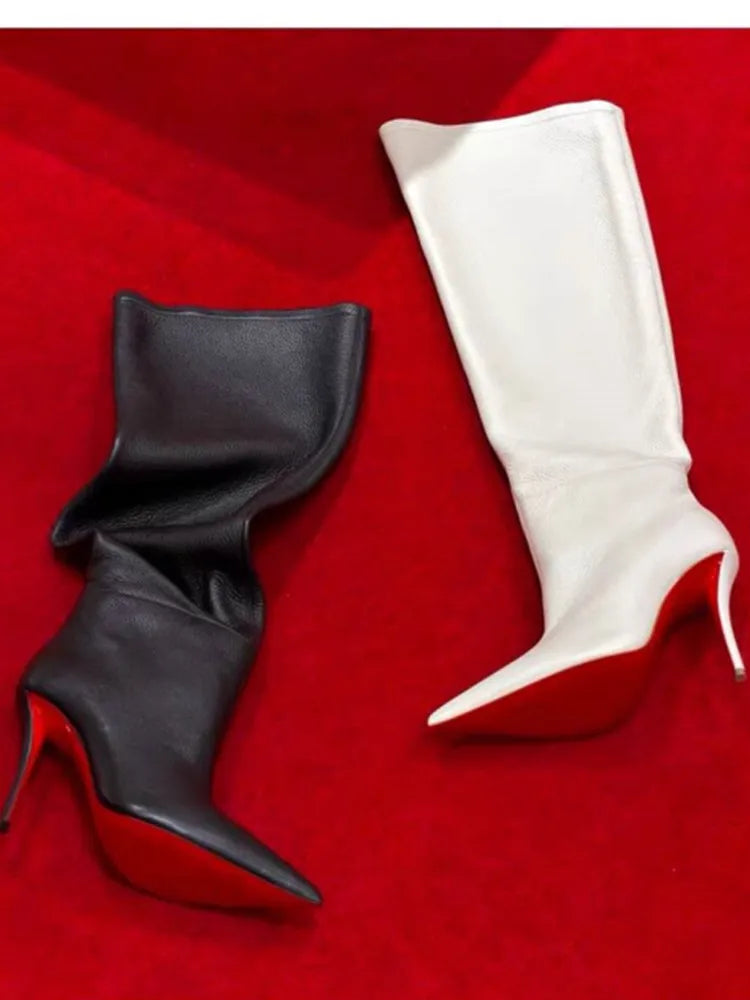 Pointed Toe Slim High Heel Knee High Boots for Women