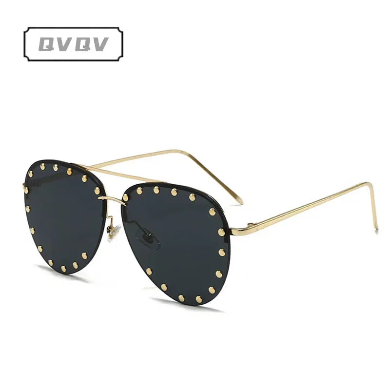 Oversized Rimless Gradient Pilot Sunglasses for Women