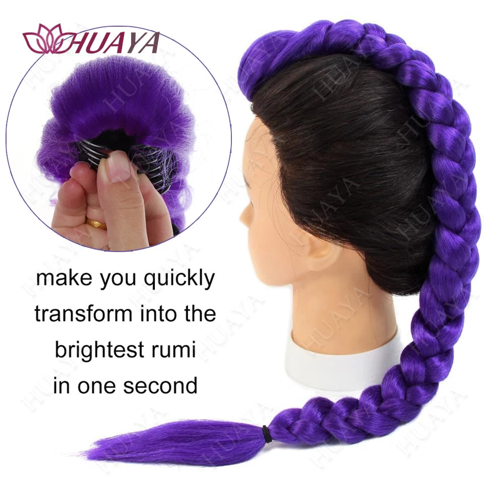 Purple Braided Clip In Synthetic Ponytail Extensions For Women