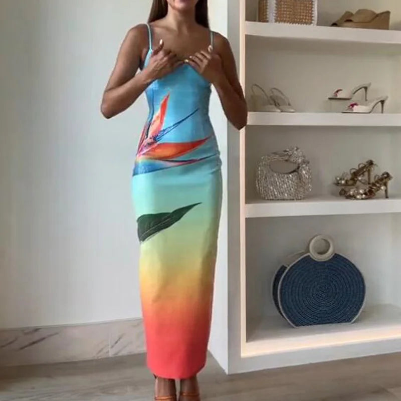 Sequined Patchwork Sleeveless Pencil Dress, Women Summer Gradient V Neck Fashion Party Dress, 2024 Backless Simple Ladies Dress