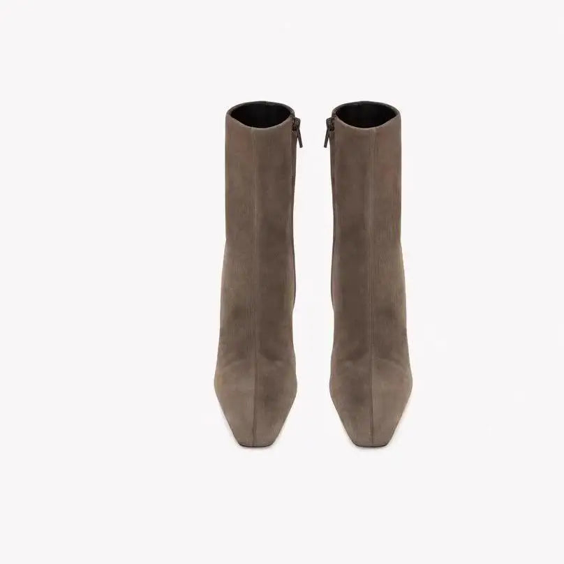 Pointy Toe Grey Suede Zippered Ankle Boots for Women