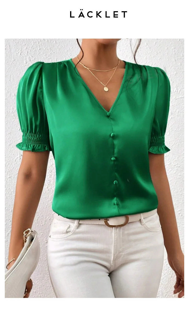 Elegant Satin Loose Fit Blouse for Women Summer Office