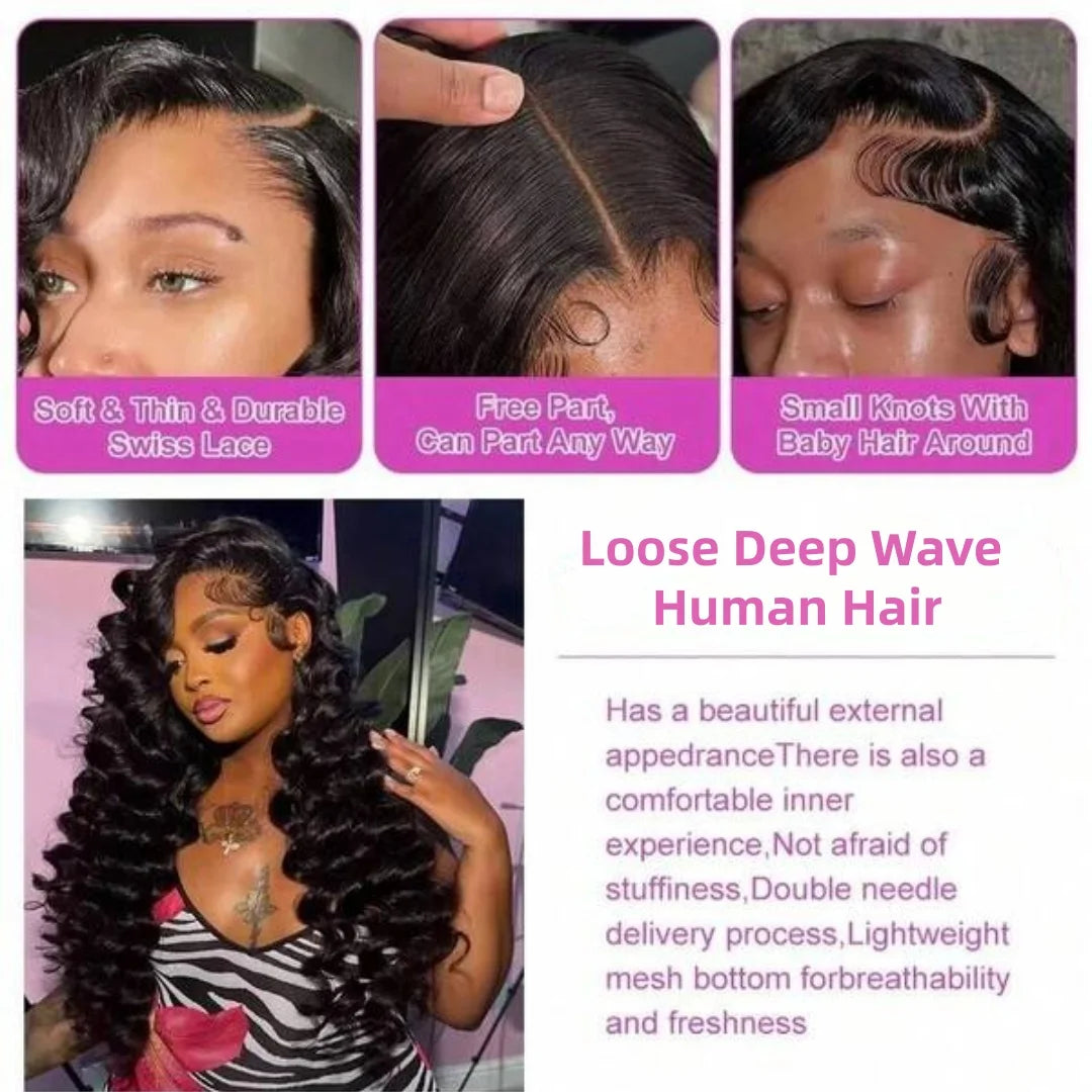 Long Deep Wave Glueless Lace Front Human Hair Wig for Women