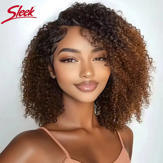 Ombre Brown Glueless Jerry Curly Human Hair Wig for Women